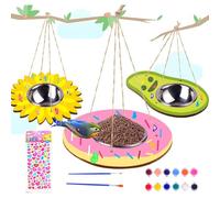 Mangiatoie per uccelli fai da te per bambini, confezione da 3, kit di pittura in legno, divertimento educativo all'aperto con girasole, ciambella, forme di avocado, regalo da appendere per ragazze e