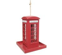 Mangiatoio per Uccelli in Legno Cabina Telefonica Rossa in Legno | Appendibile Tema Cabina Telefonica Rossa Per Uccelli per Giardino Cortile Balcone Terrazzo Portico