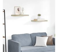 Mangloder - 2 mensole da parete sospese, in MDF con telaio in metallo, sistema di montaggio invisibile, salvaspazio, per soggiorno, camera da letto, cucina, bagno, ufficio, colore rovere, 50 x 23 x