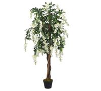 Mangloder - Albero di glicine artificiale, 180 cm, con 1260 foglie e 1170 fiori, verde e bianco, pianta artificiale con tronchi in legno, per soggiorno, ufficio, balcone e giardino