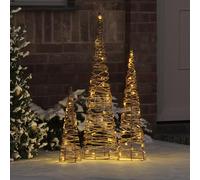 Mangloder - Albero di Natale in rattan, 3 pezzi, bianco caldo, 20 x 20 x 80 cm, 90 LED, alimentazione USB, per interni ed esterni protetti, decorazione natalizia moderna con atmosfera invernale