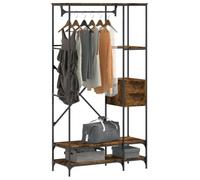 Mangloder - Appendiabiti con ripiani in legno di rovere affumicato e struttura in metallo, 97 x 40 x 180 cm, sistema di organizzazione con cassetti, scarpiera, per camera da letto e corridoio