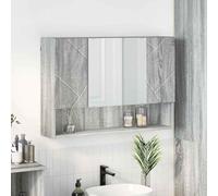 Mangloder - Armadietto a specchio grigio Sonoma in legno, 80 x 17 x 55 cm, con vano portaoggetti e specchio, montaggio a parete per bagno e WC degli ospiti, design moderno con ante a cerniera e