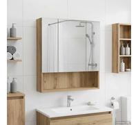 Mangloder - Armadietto da bagno a specchio, realizzato in legno di quercia, 60 x 14,5 x 70 cm, con spazio e specchio su entrambi i lati, montaggio a parete, per lavabo e cosmetici