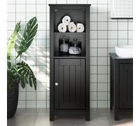 Mangloder - Armadietto da bagno Berg, in legno di pino massiccio, 40 x 34 x 110 cm, con 4 ripiani e porta, salvaspazio, per WC e lavabo degli ospiti, colore: nero