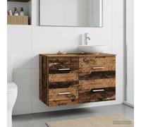 Mangloder - Armadietto da bagno in legno anticato, 30 x 35 x 50 cm, con 2 cassetti, maniglie argentate, per bagno moderno e organizzato