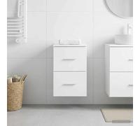 Mangloder - Armadietto da bagno in legno bianco, 30 x 35 x 50 cm, con 2 cassetti e maniglie argentate, moderno, per bagno e WC degli ospiti