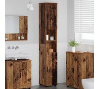 Mangloder Armadietto da bagno in legno con 2 ante e vano portaoggetti, 30 x 35 x 192 cm, effetto legno anticato, montaggio a parete, per bagno, lavandino, per riporre asciugamani e cosmetici