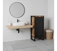 Mangloder - Armadietto da bagno in legno massiccio riciclato marrone con 2 ripiani e anta, 40 x 35 x 90 cm, mobiletto sottolavabo con ripiano e design pratico