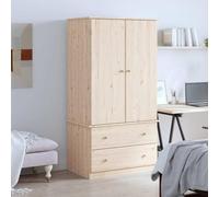 Mangloder - Armadio ALTA in legno di pino massiccio, 90 x 55 x 170 cm, con asta appendiabiti, 2 cassetti e pomelli in legno, per camera da letto, corridoio e cameretta dei bambini