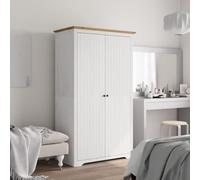 Mangloder - Armadio BODO bianco e marrone, in legno di pino massiccio, 99 x 53,5 x 173 cm, con asta appendiabiti, ripiano, 2 ante, spazio per camera da letto, corridoio, spogliatoio