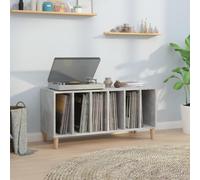 Mangloder - Armadio per dischi in legno massiccio di eucalipto, 100 x 38 x 48 cm, grigio cemento, per soggiorno, ufficio e studio