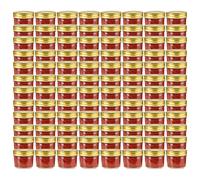 Mangloder Barattoli per marmellata con coperchio dorato, 96 pezzi, 110 ml, in vetro, per miele, sciroppo, conserve, conserve, richiudibili, per cucina, tavolo della colazione, servire