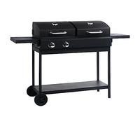 Mangloder Barbecue a Gas e a Carbone a 2 Bruciatori Acciaio Verniciato a Polvere 148,5 x 53 x 101,5 cm 5,6 KW 2 Cappa con Termometro Ripiani Pieghevoli Nero per Giardino e Terrazza