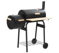 Mangloder - Barbecue classico a carbonella in acciaio con termometro, 3 griglie cromate, ripiani in legno, sportello per camino, 2 ruote, per feste all'aperto, campeggio