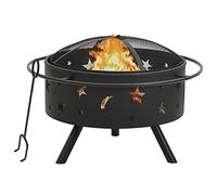 Mangloder - Braciere con attizzatoio, 76 cm, XXL, in acciaio, nero, protezione dalle scintille per giardino, terrazza e balcone, autoportante con copertura a griglia, uso legna da ardere, 3 pezzi