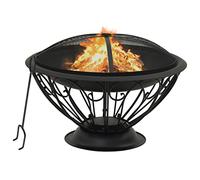 Mangloder Braciere con attizzatoio in Acciaio 75x75x51cm Nero Copertura Griglia per Giardino e Terrazzo Grande Ciotola Calore e Ambiente Esterno