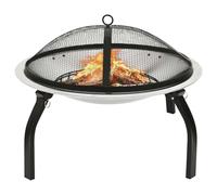 Mangloder - Braciere e barbecue 2 in 1, in acciaio inox, 56 x 56 x 49 cm, con attizzatoio, griglia e parascintille per giardino, terrazza, esterni, con legna da ardere e calore