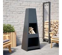 Mangloder Camino da Giardino con Ripiano Legna Design Torre in Acciaio Verniciato a Polvere 46x36x121cm con Vaschetta per la Cenere e attizzatoio per Giardino, Terrazza e Serate Senza Fumo