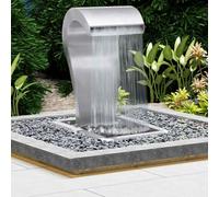 Mangloder Cascata da Giardino Argento in Acciaio Inox 304 Spazzolato 34x49x82cm con Illuminazione a LED, Pompa, Ciottoli e Vasca da 50L per Terrazzo ed Esterno
