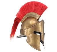 Mangloder - Casco da guerriero greco, replica antica per LARP, cosplay, armatura in acciaio e ottone, decorazione medievale con casco rosso e guanciali per ritratti storici