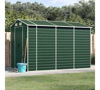 Mangloder - Casetta da giardino in acciaio zincato, verde, 191 x 300 x 198 cm, con tettuccio, armadietto per attrezzi, tosaerba, bicicletta e bidone della spazzatura, resistente alle intemperie