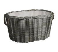 Mangloder - Cestino per legna con manici in vimini grigio, 59 x 42 x 28 cm, per legna da ardere, caminetto, soggiorno, cantina e terrazza, contenitore rustico per ordine