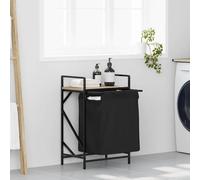 Mangloder - Cesto portabiancheria con ripiano in rovere Sonoma, cesto portabiancheria e classificatore in acciaio con sacco estraibile, 50 x 33 x 77 cm, per bagno, camera da letto, lavanderia, ordine