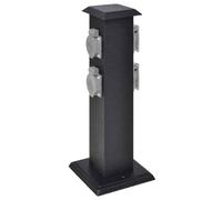 Mangloder Colonna di presa nera, 4 prese, per esterni, IP44, resistente alle intemperie, robusta, con coperchio a ribalta, per giardino, terrazza, balcone, parete esterna, adatta per ambienti umidi