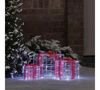 Mangloder - Confezione regalo decorativa a LED, set da 3 pezzi, 60 LED, luce bianca fredda, acrilico, 20 x 20 x 20 cm, per albero di Natale, Avvento, finestre, interni ed esterni, infrangibile