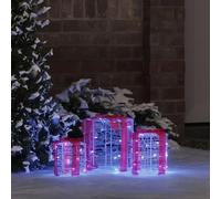 Mangloder - Confezione regalo decorativa in acrilico blu, 3 pezzi, 20 x 20 x 21 cm, con 60 LED, alimentazione USB, per decorazioni natalizie interne ed esterne, moderne e durevoli