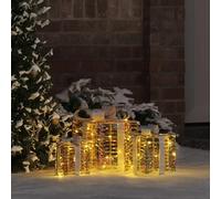 Mangloder - Confezione regalo decorativa natalizia con 60 LED, 3 pezzi, bianco caldo, PET, 20 x 20 x 20 cm, telecomando USB, moderna per interni ed esterni, atmosfera invernale e dell'Avvento