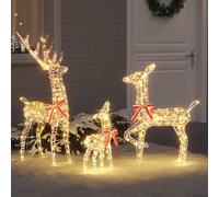 Mangloder Famiglia di renne con 300 LED, set da 3 pezzi, bianco caldo in PET, 67 x 26 x 127 cm, alimentato tramite USB, per interni ed esterni protetti, decorazione natalizia moderna con arco rosso