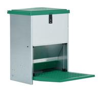 Mangloder Feedomatic - Mangiatoia automatica per pollame con pedale 12 kg, lamiera zincata 1 mm, 33,5 x 23 x 50 cm, verde, per mangiatoia automatica in assenza e alimentazione sicura