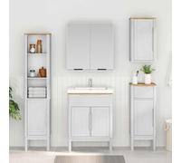 Mangloder Floro - Armadietto da bagno bianco in legno di pino massiccio, 35 x 30 x 90 cm, con ripiani regolabili, cassetto, salvaspazio, per mobili da bagno e mobili da bagno