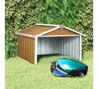 Mangloder Garage per tosaerba in acciaio zincato marrone, effetto legno, 92 x 97 x 63 cm, resistente alle intemperie, per robot tosaerba, con stazione di ricarica, capanno da giardino salvaspazio per