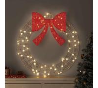 Mangloder Ghirlanda con 60 LED Bianco Caldo in PET, 76 x 76 x 8 cm, USB con telecomando, decorazione natalizia per interni ed esterni protetti, moderna, durevole, con fiocco