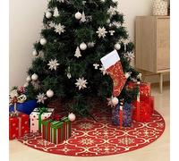 Mangloder - Gonna per albero di Natale rossa con calza natalizia in tessuto, diametro 122 cm, 100% poliestere, motivo neve, pieghevole, per soggiorno e interni per la vigilia di Natale, protezione del