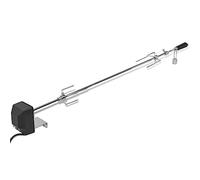 Mangloder - Griglia per arrosto con motore elettrico in acciaio cromato, lunghezza spiedo da 1200 mm, 2 forchette con viti di bloccaggio, peso di bilanciamento e manico in bachelite, per grigliare