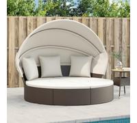 Mangloder - Isola prendisole con tetto e cuscino in polyrattan marrone, lettino da giardino per terrazza e balcone, isola sdraio con poggiapiedi, 178 x 94 x 143 cm, resistente ai raggi UV, per momenti