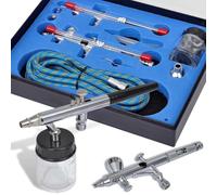Mangloder - Kit aerografo con 2 pistole, pistola a spruzzo per pittura e modellismo, sistema di spruzzo con tubo dell'aria da 1,8 m, 15-50 psi, per sistema di spruzzo fine interno esterno