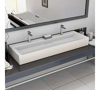 Mangloder - Lavabo in ghisa minerale, bianco, 120 x 46 x 11 cm, con 2 fori per rubinetto, per lavabo, bagno, bagno, WC degli ospiti, montaggio a parete o come lavabo da appoggio