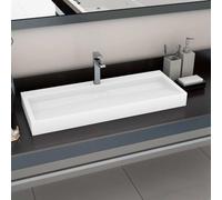 Mangloder - Lavabo in ghisa minerale, bianco, 120 x 46 x 11 cm, per bagno e WC degli ospiti, con foro per rubinetto, da appoggio e montaggio a parete