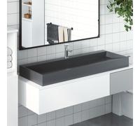 Mangloder - Lavabo in ghisa minerale, colore antracite, 120 x 46 x 11 cm, per bagno e WC degli ospiti, lavabo da appoggio con foro per rubinetto, montaggio a parete, facile da pulire
