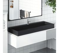 Mangloder - Lavabo in ghisa minerale, nero opaco, 120 x 46 x 11 cm, con foro per rubinetto e montaggio a parete, per bagno, lavabo, WC degli ospiti, lavandino e sanitari
