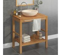Mangloder - Lavabo in legno massello di teak con lavabo in marmo color crema, mobile da bagno con vano portaoggetti, portasciugamani e montaggio a parete, 74 x 45 x 75 cm, per bagno e WC degli ospiti