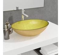 Mangloder - Lavabo in vetro dorato, 50 x 37 x 14 cm, lavello da appoggio per bagno, WC e WC degli ospiti, spessore del vetro 1,2 cm, facile da pulire, per ambienti moderni