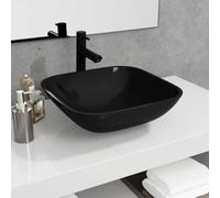 Mangloder - Lavabo in vetro nero, 42 x 42 x 14 cm, lavabo da appoggio per bagno, WC degli ospiti e lavabo, vetro spesso 1,2 cm, moderno, per sanitari