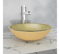 Mangloder - Lavabo in vetro temperato dorato da 42 cm, per lavabo, bagno, WC degli ospiti e WC degli ospiti, spessore del vetro 1,2 cm, foro di scarico 4,5 cm