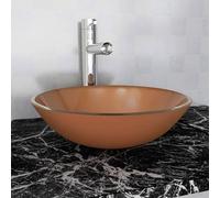 Mangloder - Lavabo in vetro temperato marrone, 42 cm, lavello da appoggio color rame, spessore vetro 1,2 cm, foro di scarico 4,5 cm, per bagno, WC degli ospiti, WC, sanitari